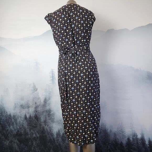 J.Crew Mercantile Easy Wrap Black Daisy Midi Dress | Women's Small - Picture 8 of 13